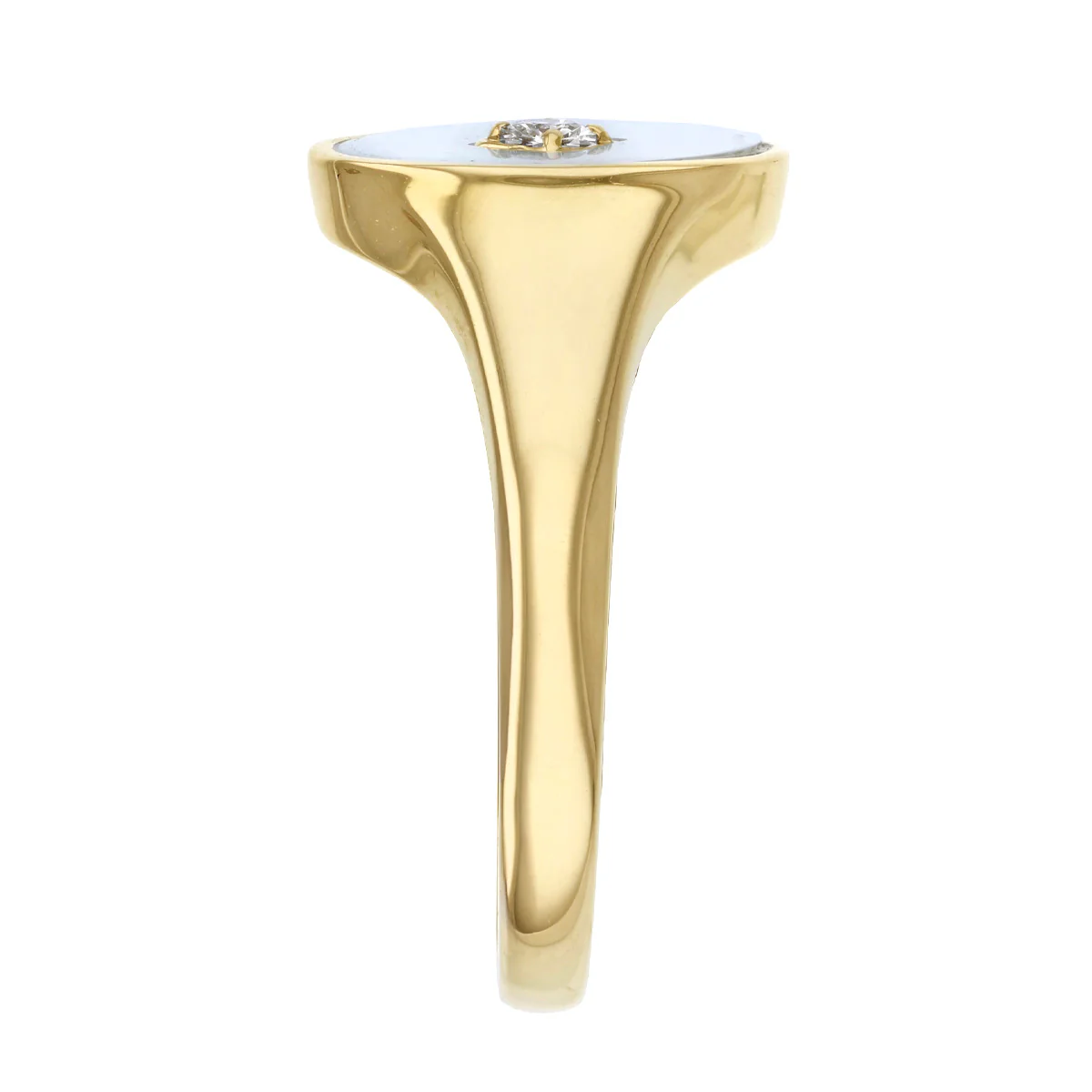 0.05ct Brilliant Cut Diamond and Mother of Pearl Oval Signet Ring | 9K Yellow Gold - Image 4
