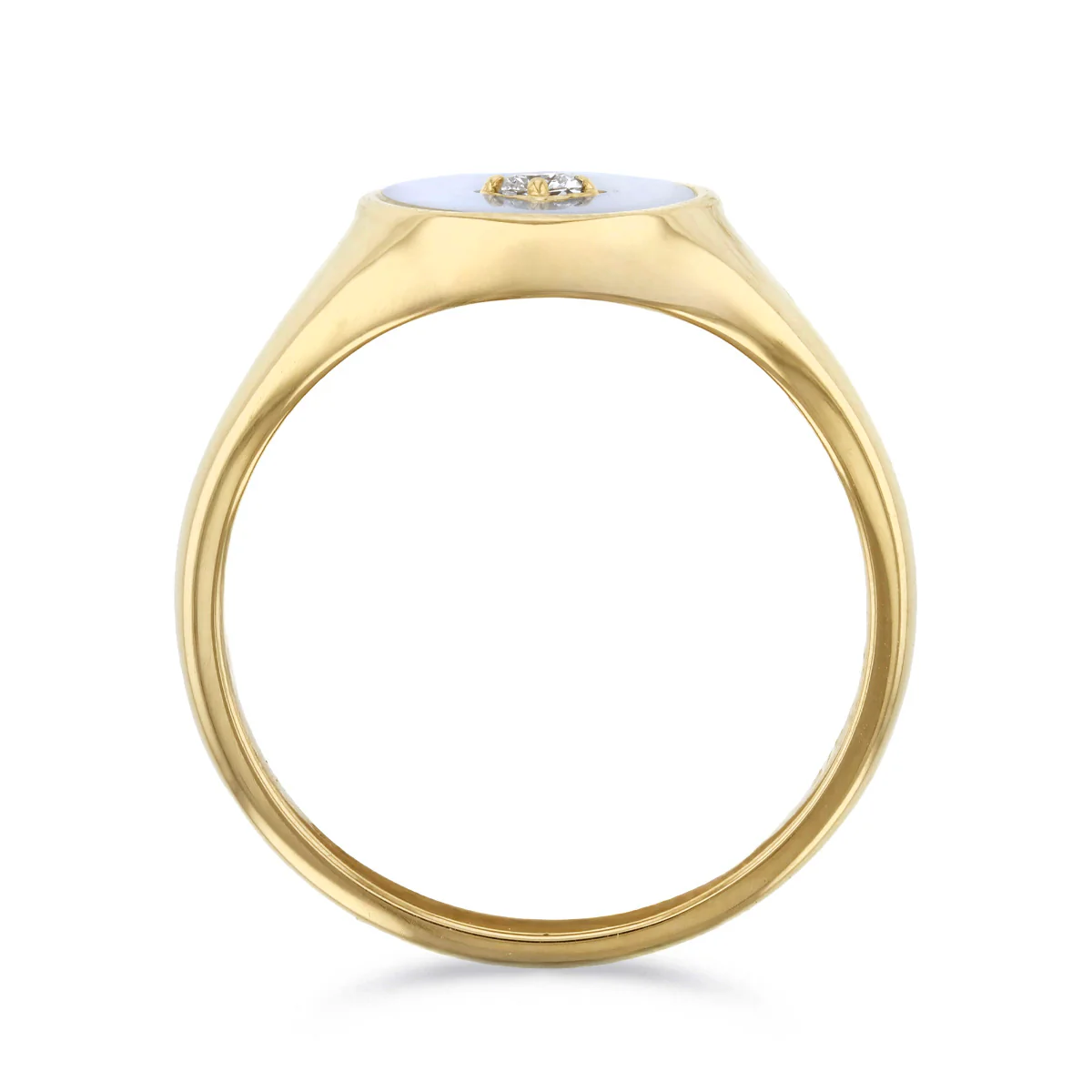 0.05ct Brilliant Cut Diamond and Mother of Pearl Oval Signet Ring | 9K Yellow Gold - Image 5