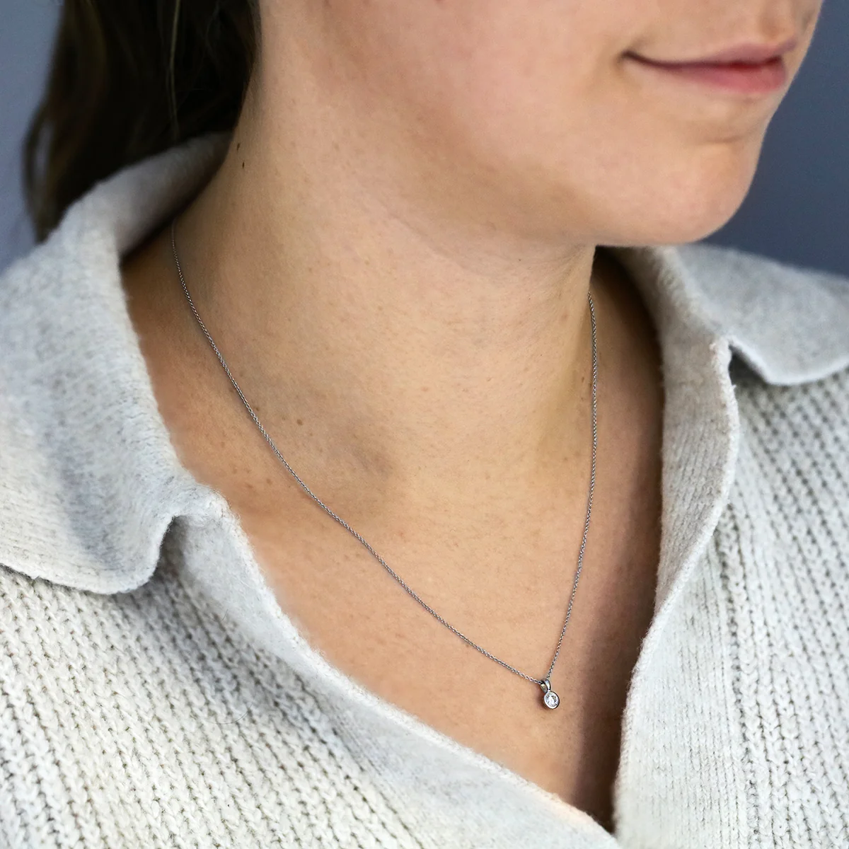 0.15ct Brilliant Cut Diamond Rubover Necklace | Pre-Loved | 9K White Gold - Image 4