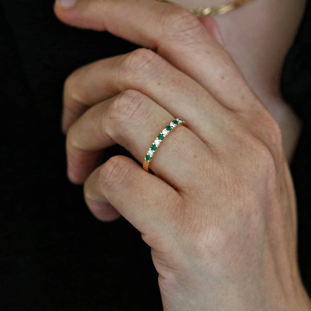Bijou Collection 0.16ct Emerald and Diamond Half Eternity Ring | 9K Yellow Gold - Image 6
