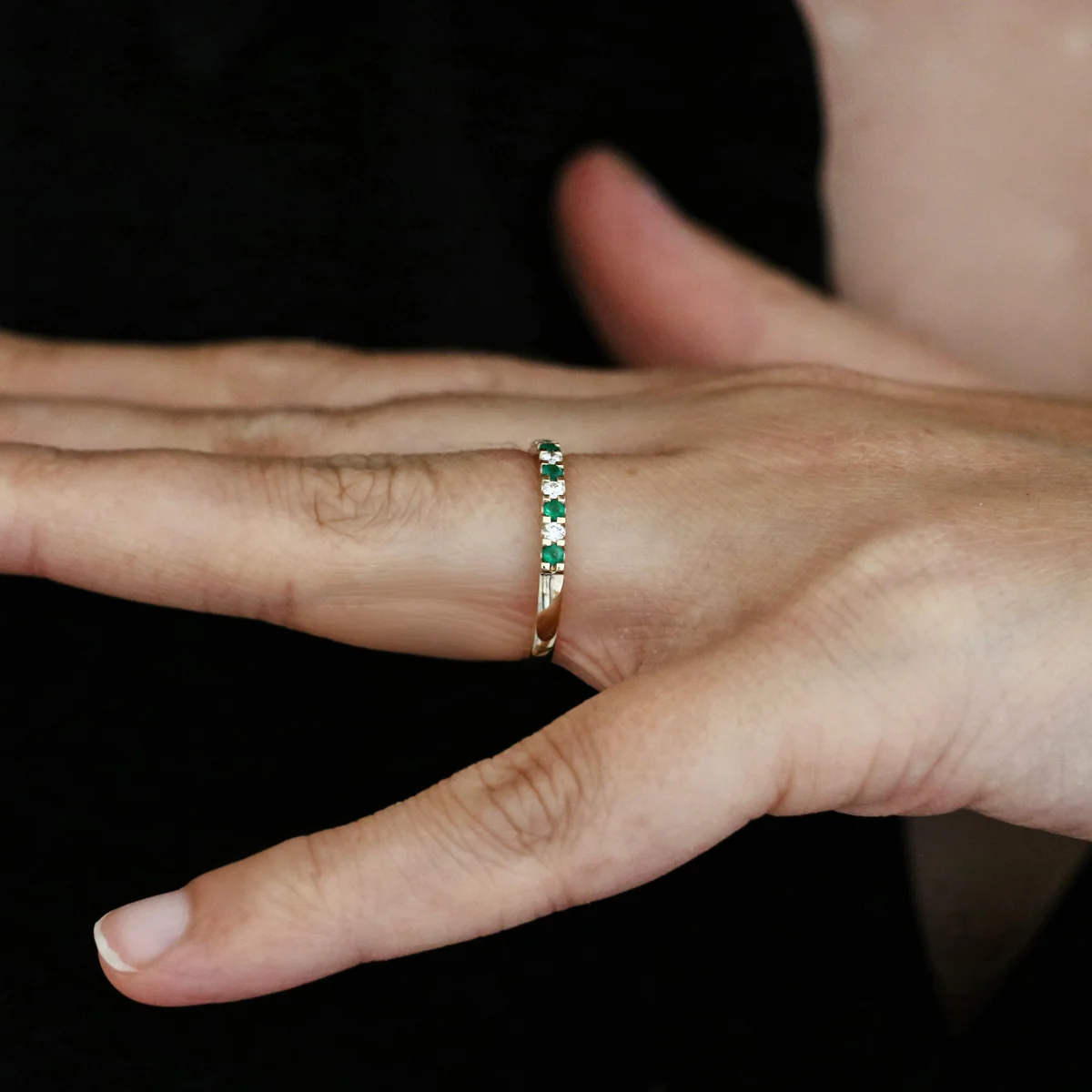 Bijou Collection 0.16ct Emerald and Diamond Half Eternity Ring | 9K Yellow Gold - Image 7