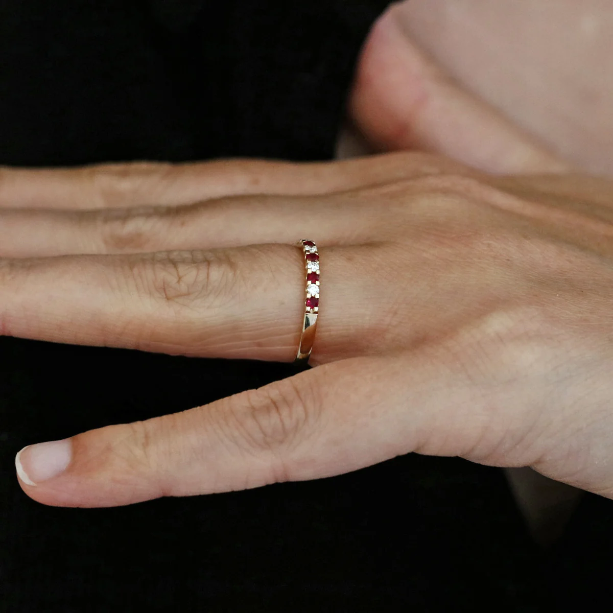 Birthstone Collection 0.24ct Ruby and Diamond Scalloped Half Eternity Ring | 9K Yellow Gold - Image 7