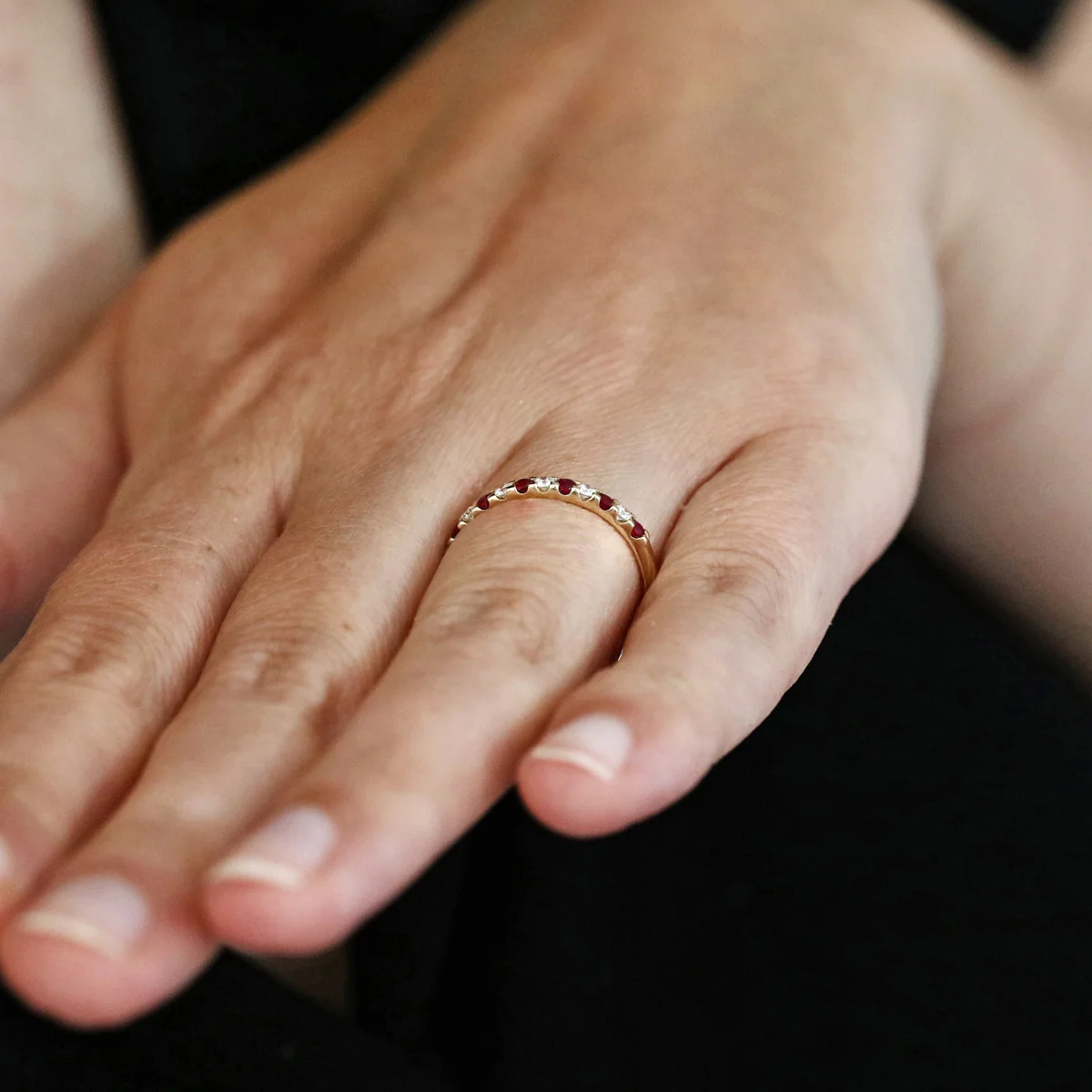 Birthstone Collection 0.24ct Ruby and Diamond Scalloped Half Eternity Ring | 9K Yellow Gold - Image 8