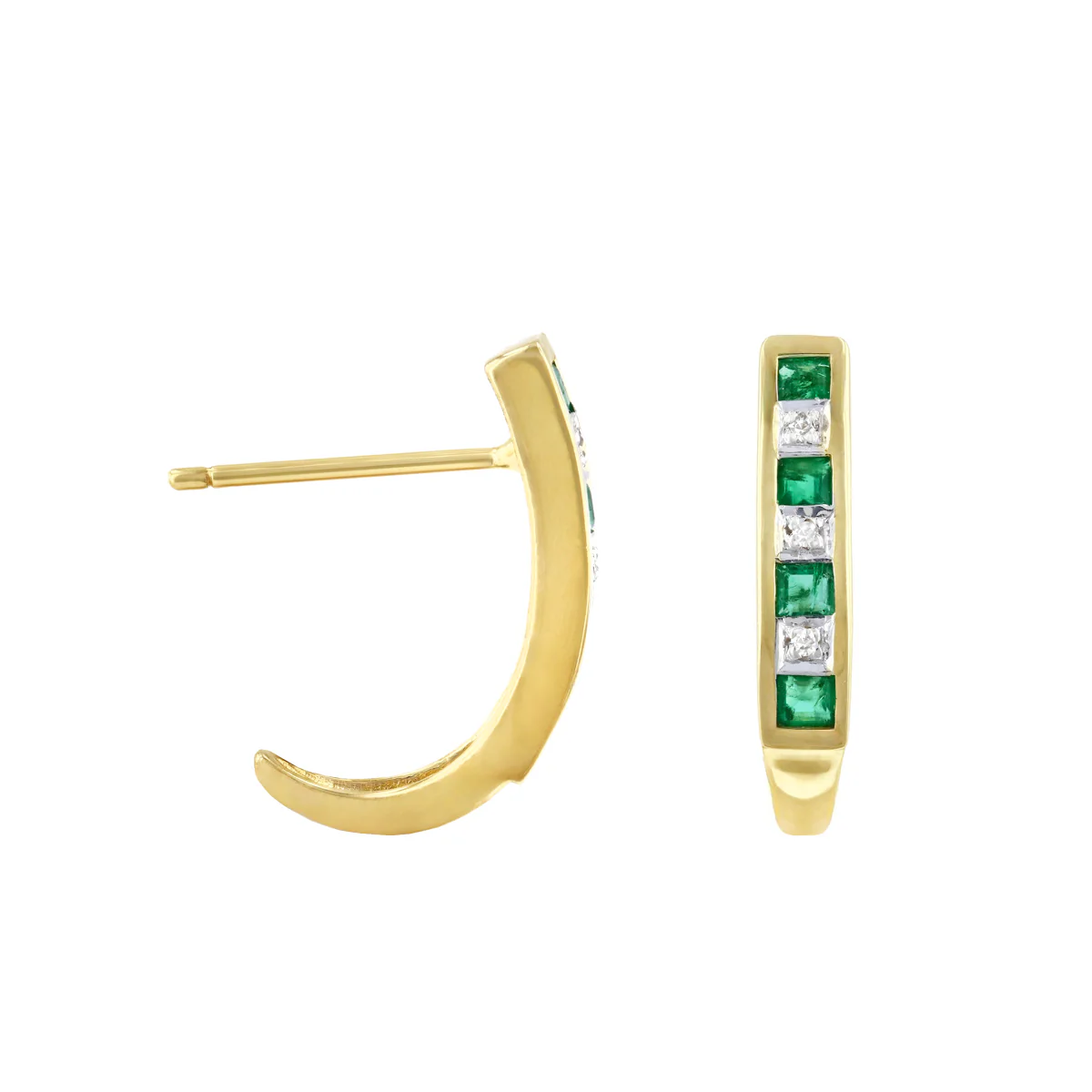 Birthstone Collection 0.36ct Emerald and Diamond Half Hoop Earrings | 9K Solid Yellow Gold - Image 3