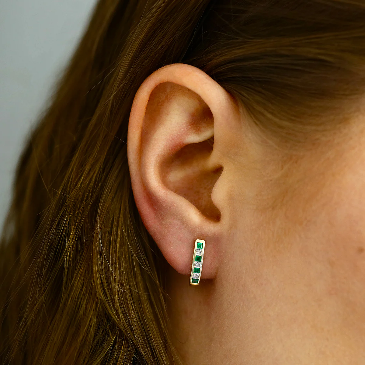 Birthstone Collection 0.36ct Emerald and Diamond Half Hoop Earrings | 9K Solid Yellow Gold - Image 5