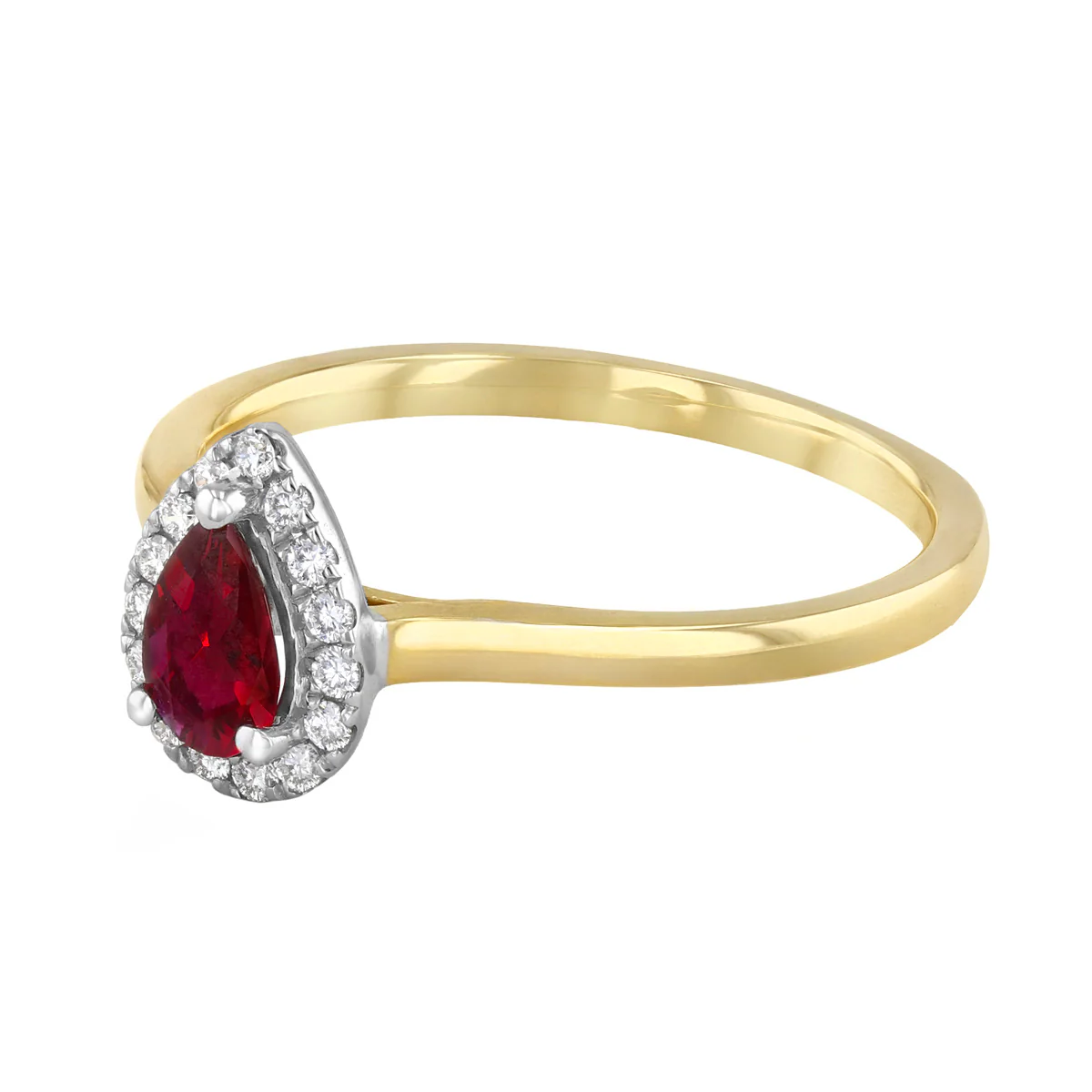 Bijou Collection 0.36ct Pear Cut Ruby and Diamond Halo Ring | 9K Yellow Gold - Image 3