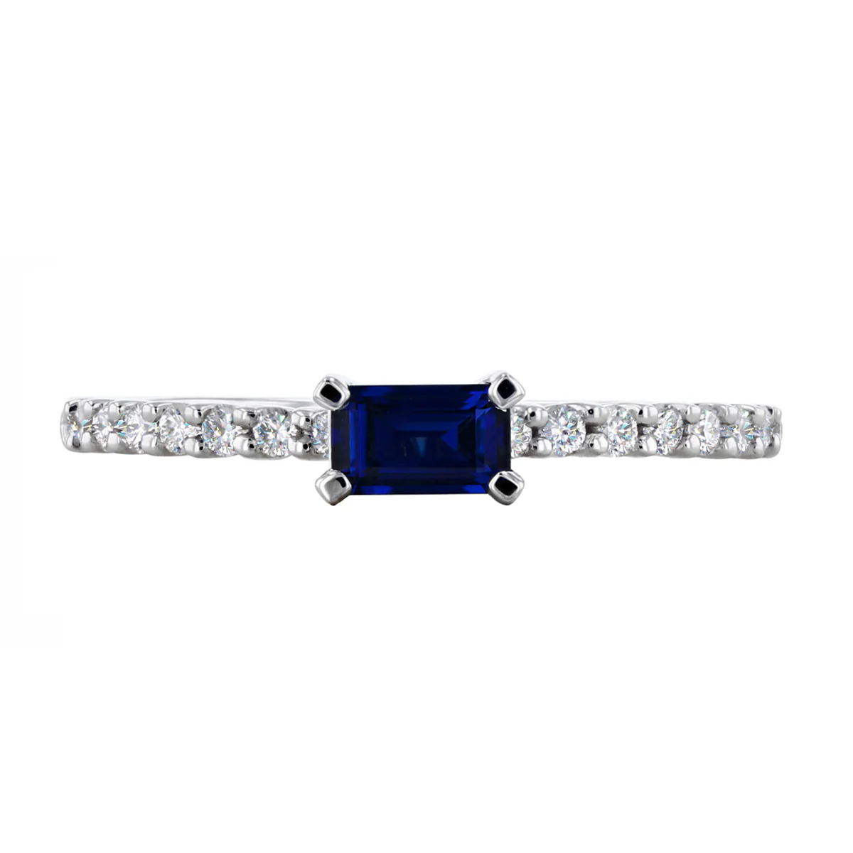 Bijou Collection 0.40ct Emerald Cut Sapphire and Diamond Ring | 9K White Gold - Image 2