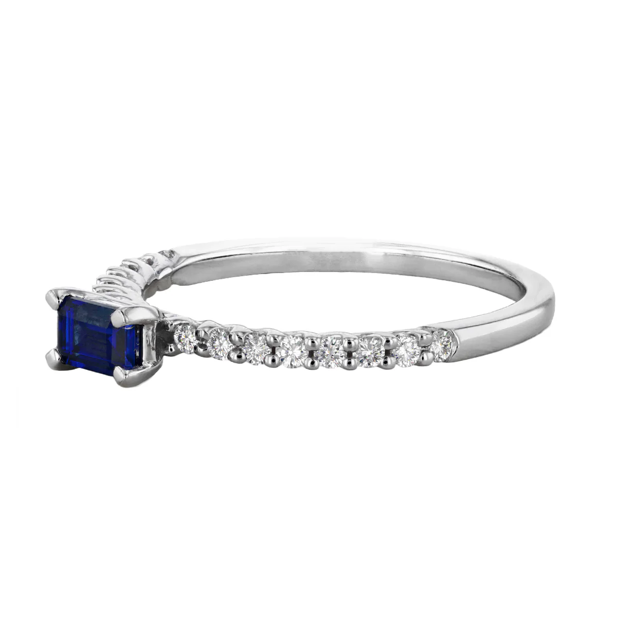 Bijou Collection 0.40ct Emerald Cut Sapphire and Diamond Ring | 9K White Gold - Image 3