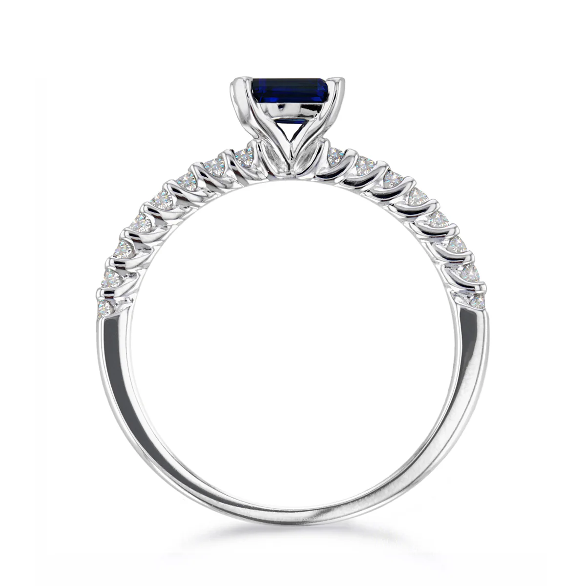 Bijou Collection 0.40ct Emerald Cut Sapphire and Diamond Ring | 9K White Gold - Image 5