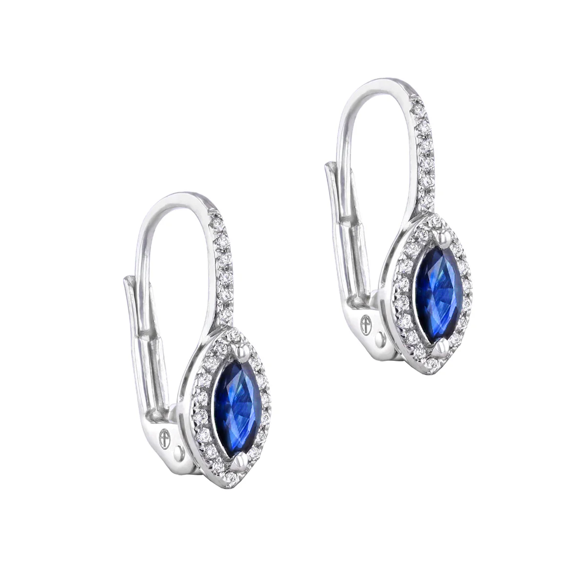 0.42ct Marquise Sapphire and 0.14ct Diamond Earrings | Pre-Loved | 14K White Gold - Image 4