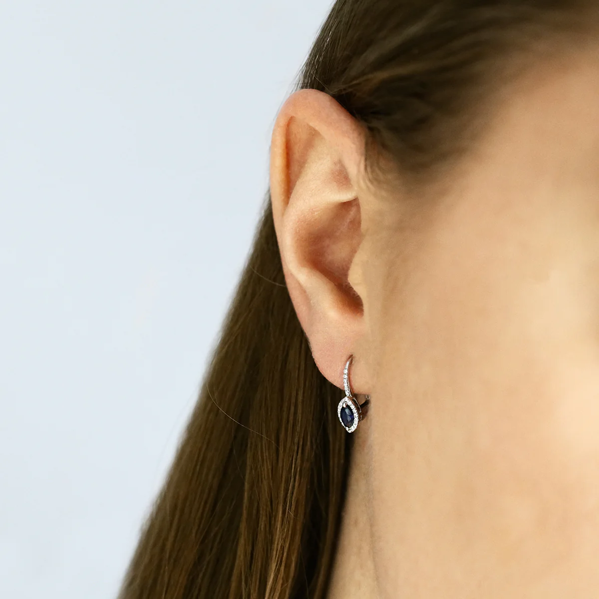 0.42ct Marquise Sapphire and 0.14ct Diamond Earrings | Pre-Loved | 14K White Gold - Image 6