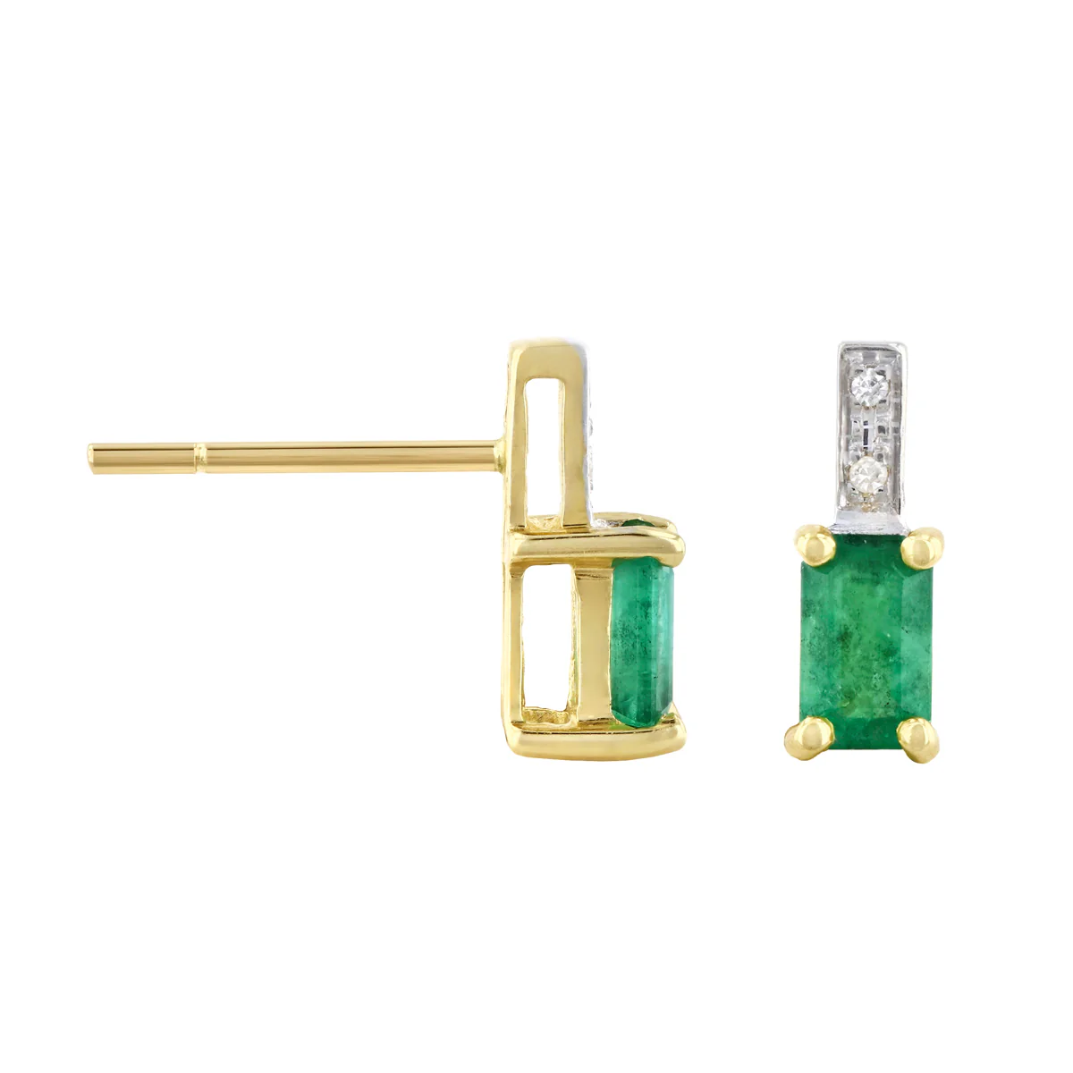 0.45ct Emerald and Diamond Drop Earrings | 9K Solid Yellow Gold - Image 4