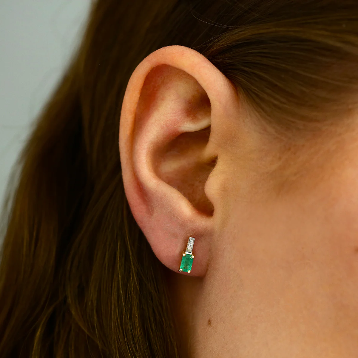0.45ct Emerald and Diamond Drop Earrings | 9K Solid Yellow Gold - Image 5