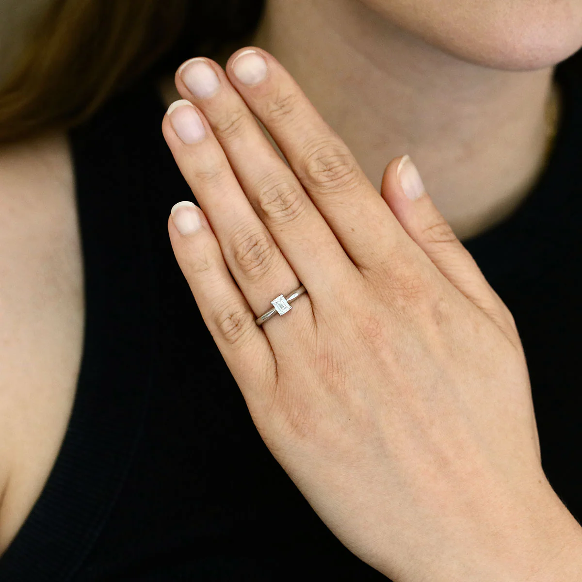 0.50ct Emerald Cut Solitaire Engagement Ring | Pre-Loved | 18K White Gold - Image 6