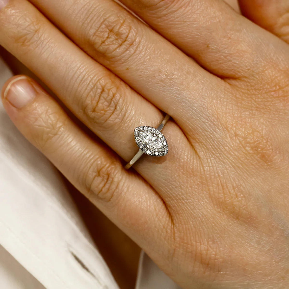 0.56ct Marquise Cut Diamond Halo Engagement Ring | Pre-Loved | Platinum - Image 6