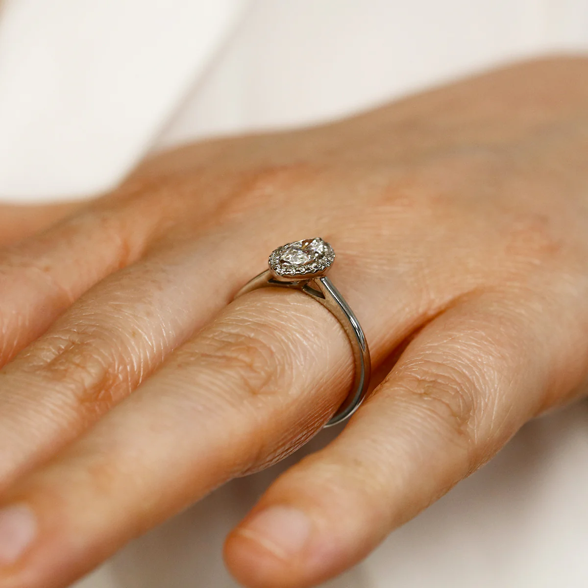 0.56ct Marquise Cut Diamond Halo Engagement Ring | Pre-Loved | Platinum - Image 7