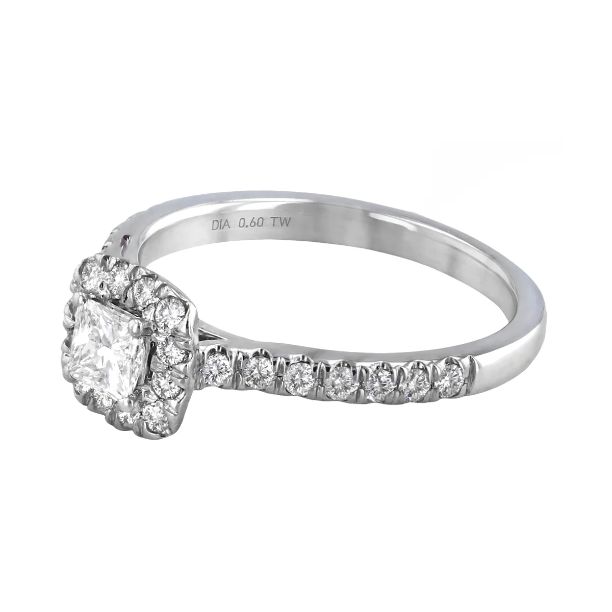 0.60ct Princess Cut Diamond Halo Engagement Ring | Pre-Loved | 18K White Gold - Image 3
