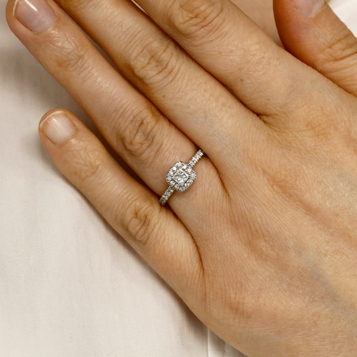 0.60ct Princess Cut Diamond Halo Engagement Ring | Pre-Loved | 18K White Gold - Image 6