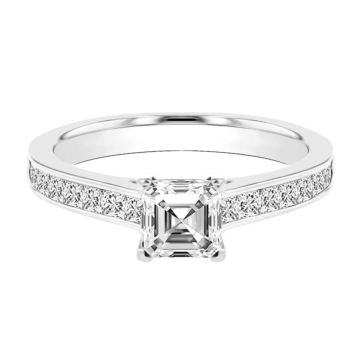 0.71 Chloe Asscher Cut Solitaire with Diamond Shoulders |  F Colour | Platinum - Image 10