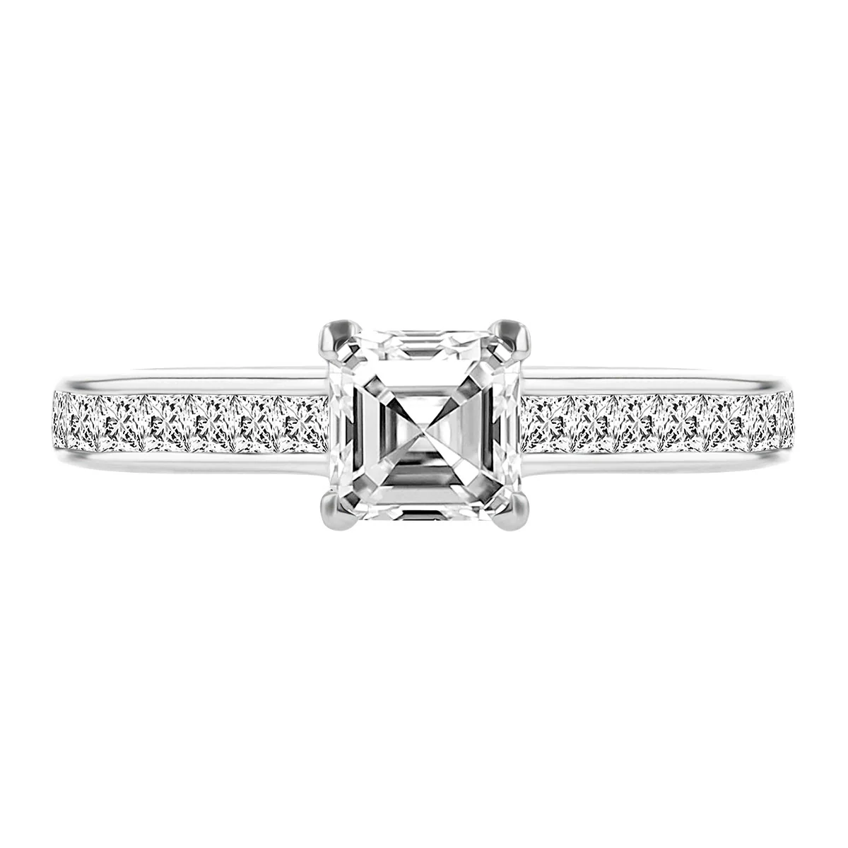 0.71 Chloe Asscher Cut Solitaire with Diamond Shoulders |  F Colour | Platinum - Image 6