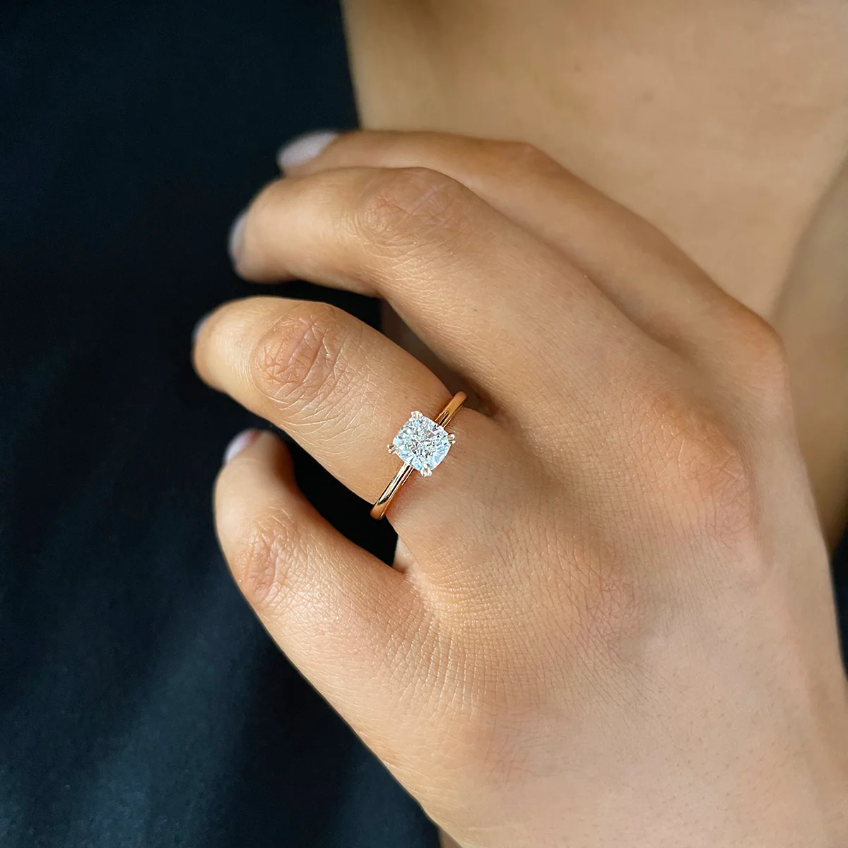 0.71 Chloe Asscher Cut Solitaire with Diamond Shoulders |  F Colour | Platinum - Image 7