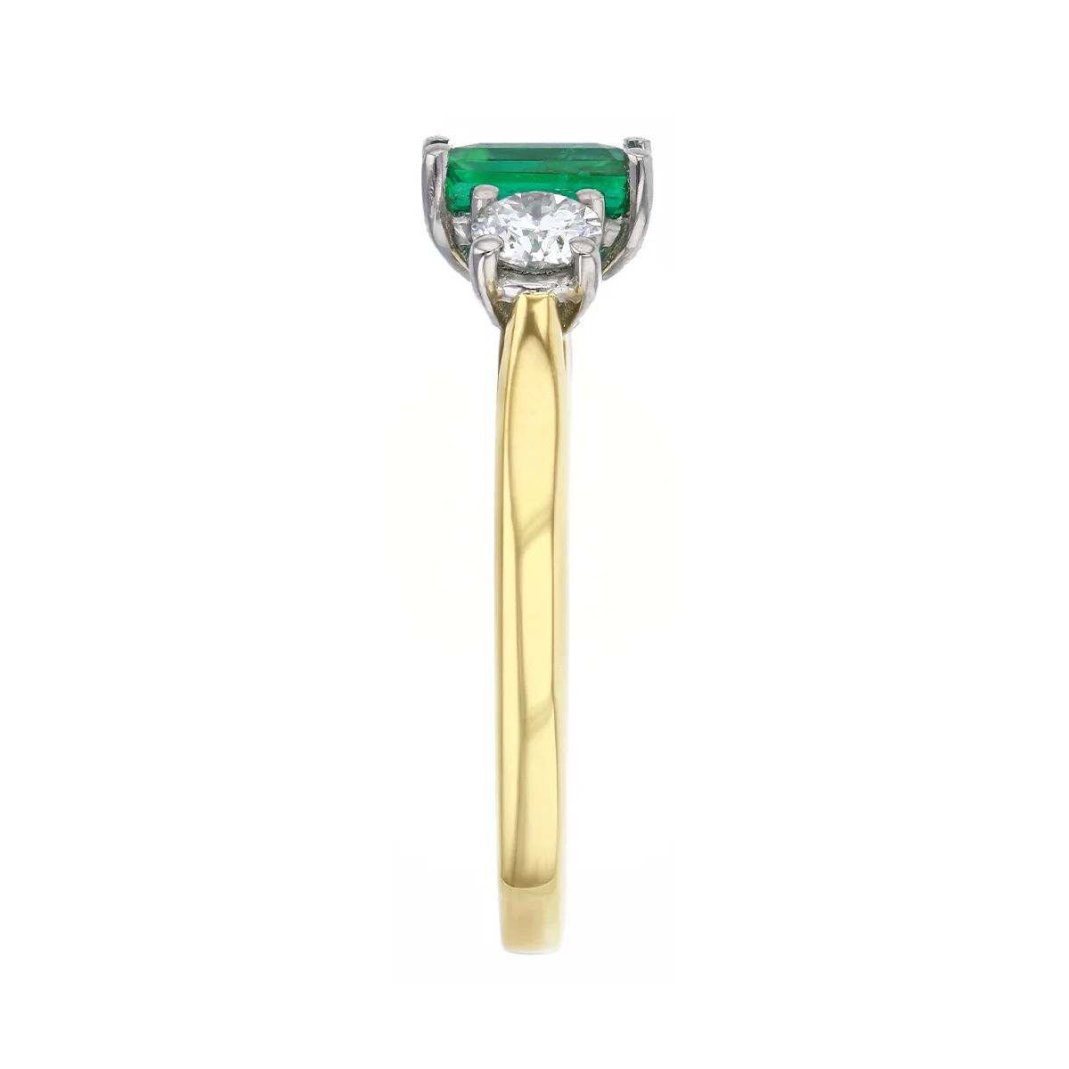 Heirloom Collection 0.72ct Bahia Emerald-Cut Emerald & 0.41ct Diamond Three-Stone Ring | 18K Yellow Gold & Platinum - Image 4