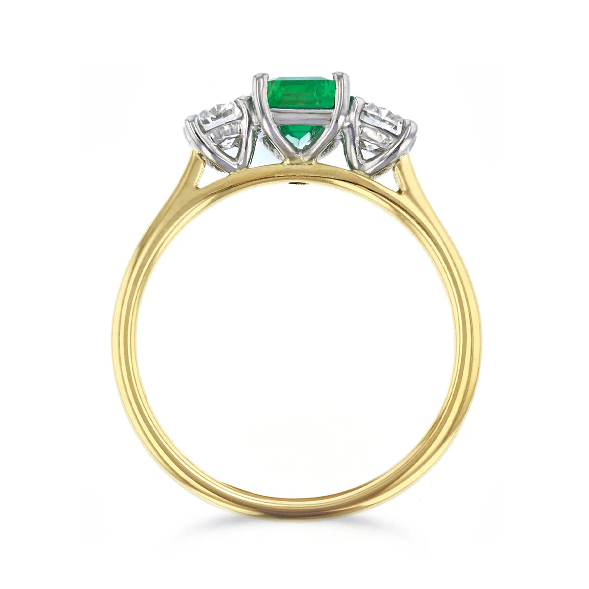 Heirloom Collection 0.72ct Bahia Emerald-Cut Emerald & 0.41ct Diamond Three-Stone Ring | 18K Yellow Gold & Platinum - Image 5