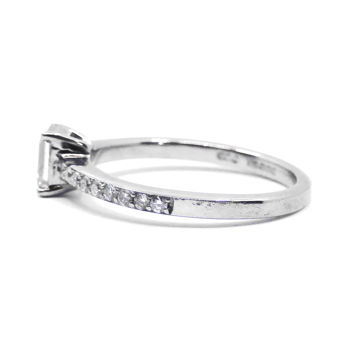 0.72ct Emerald Cut Diamond Shoulder Set Engagement Ring | Pre-Loved | 18K White Gold - Image 2