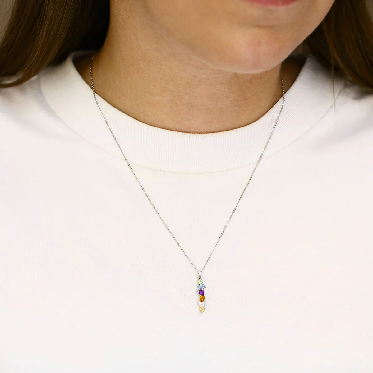 0.72ct Multi-Cut Gemstone and Diamond Drop Necklace | 9K White Gold - Image 4