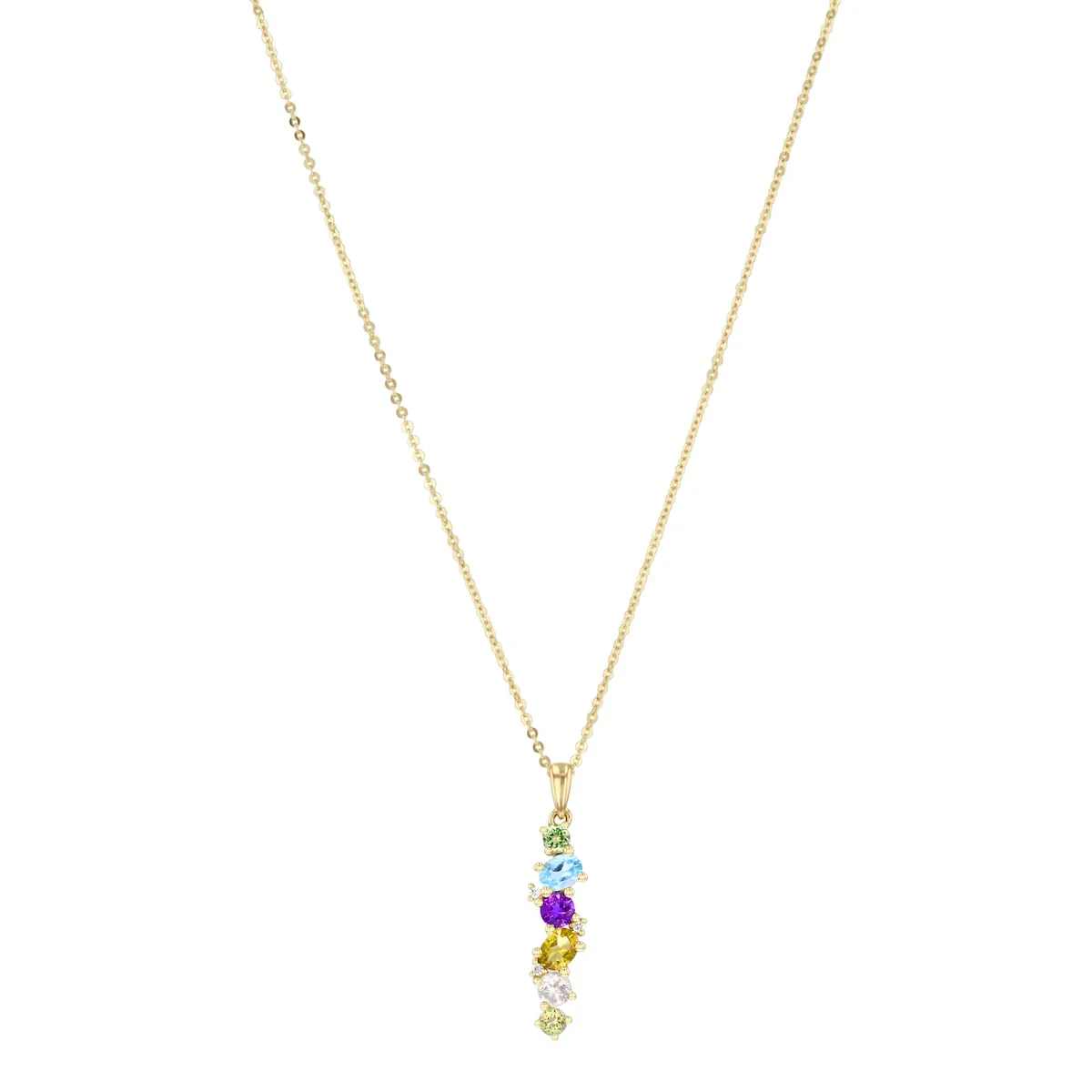 0.74ct Multi-Cut Gemstone and Diamond Drop Necklace | 9K Yellow Gold - Image 2