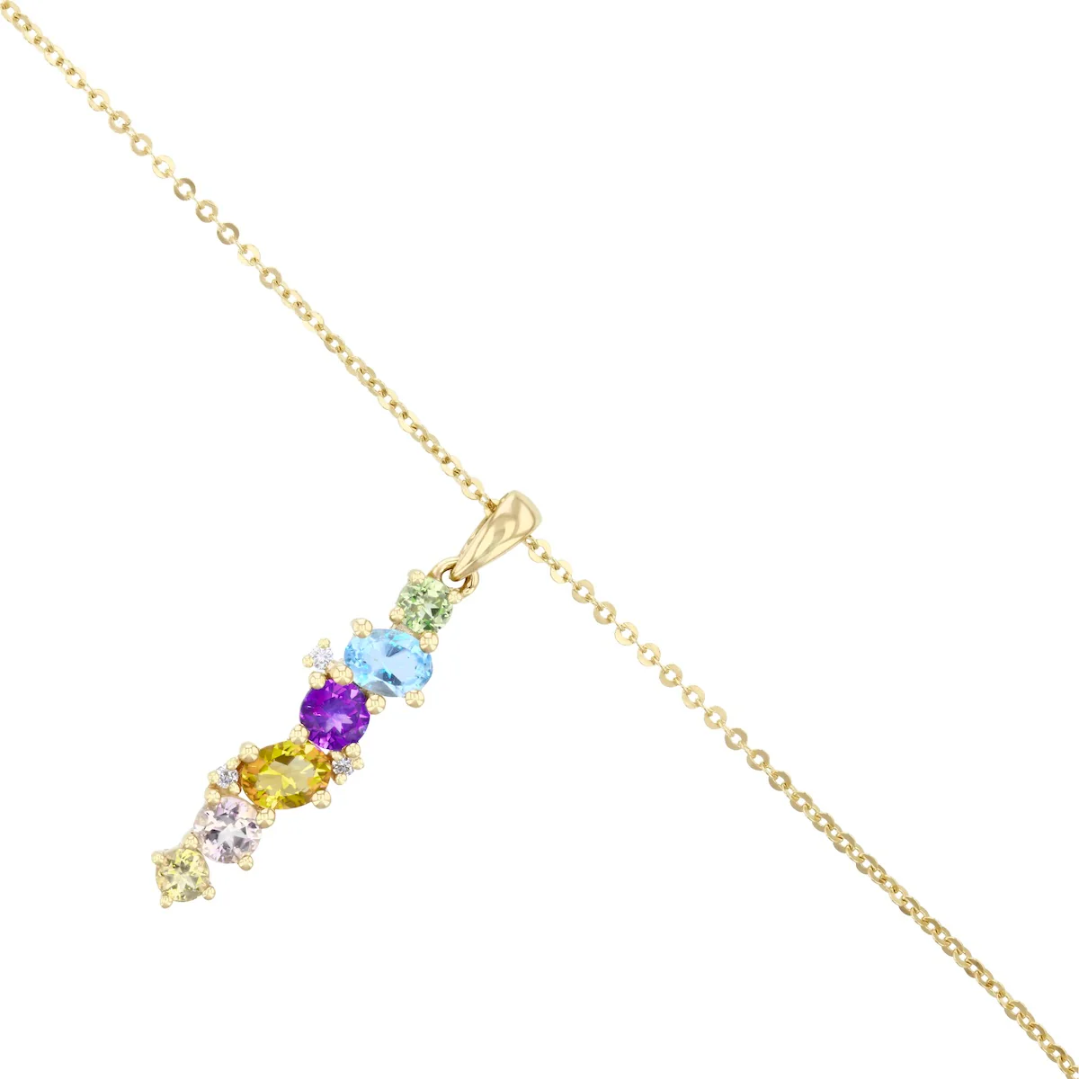0.74ct Multi-Cut Gemstone and Diamond Drop Necklace | 9K Yellow Gold - Image 3