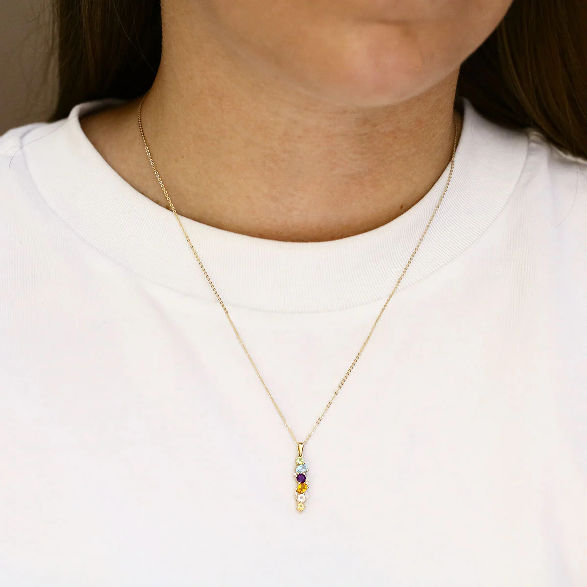 0.74ct Multi-Cut Gemstone and Diamond Drop Necklace | 9K Yellow Gold - Image 4
