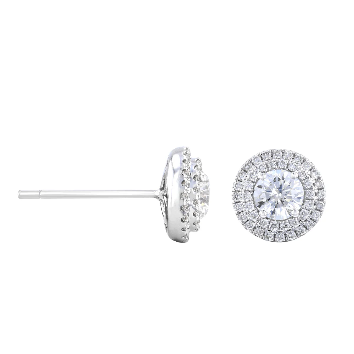 0.77ct Brilliant Cut Diamond Double Halo Stud Earrings | Pre-Loved | 18K White Gold - Image 4