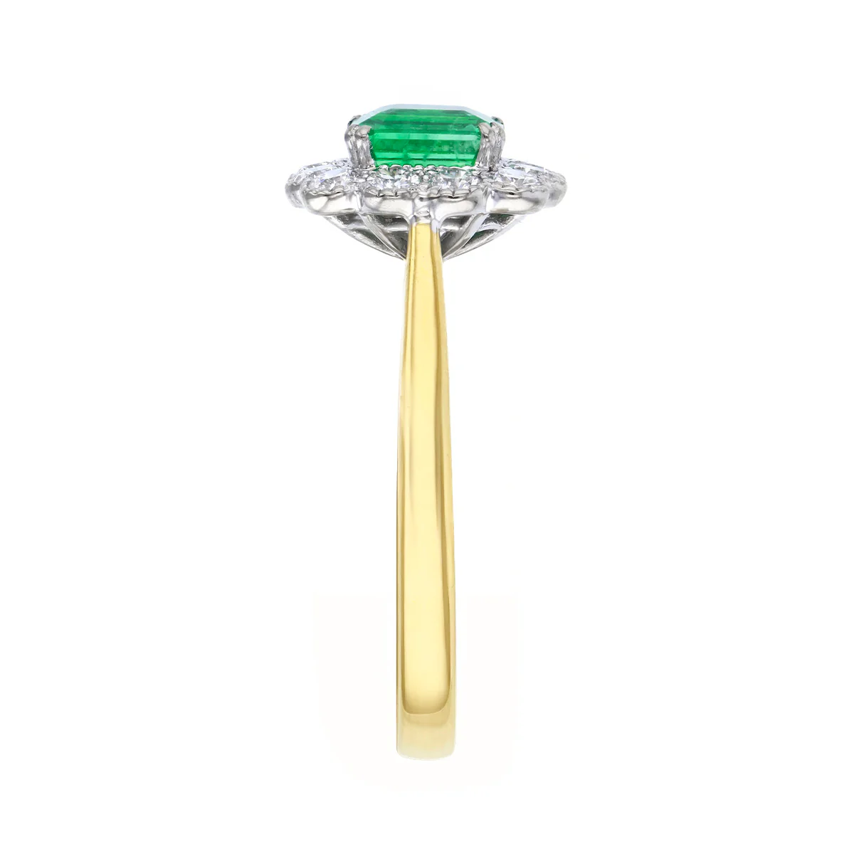 0.80ct Square Cut Emerald and 0.47ct Diamond Halo Dress Ring (Contemporary Mount) | Pre-Loved | 18K Yellow Gold - Image 4