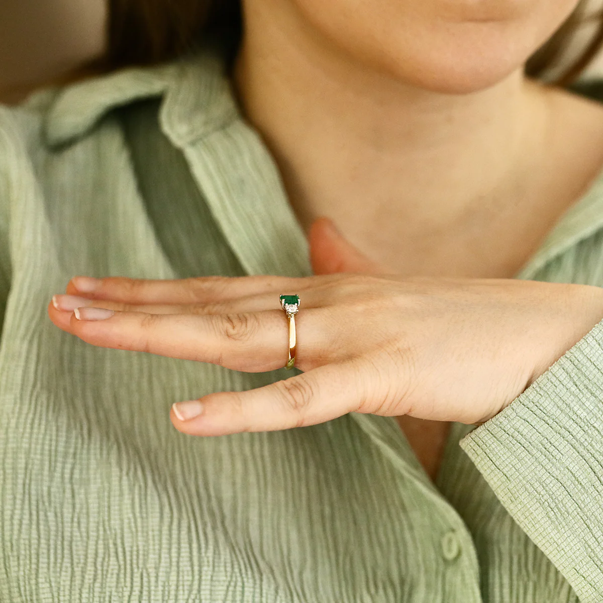 0.81ct Zambian Emerald and 0.38ct Diamond Three Stone Ring | Platinum - Image 7