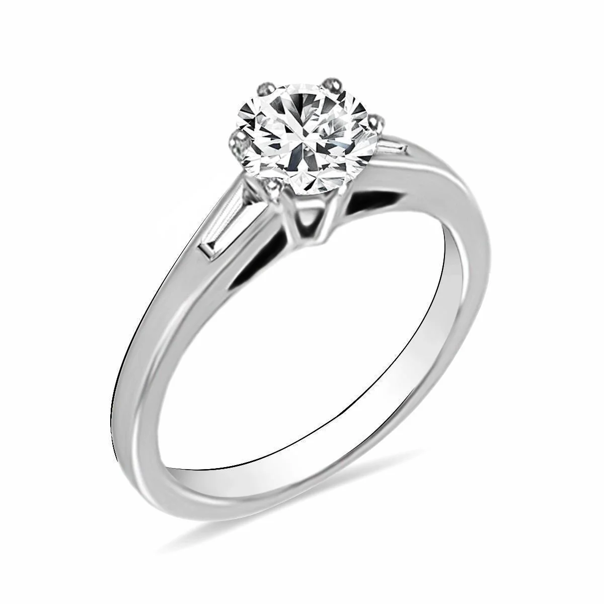 0.84ct Tabitha Round Brilliant with Tapered Baguette Shoulders Diamond Engagement Ring | 18K White Gold - Image 6
