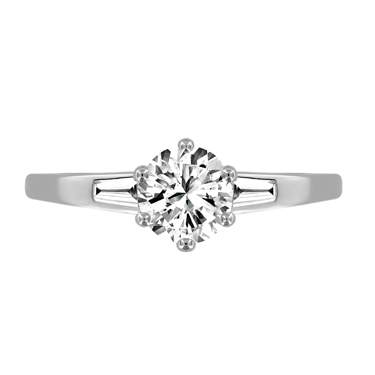 0.84ct Tabitha Round Brilliant with Tapered Baguette Shoulders Diamond Engagement Ring | 18K White Gold - Image 7