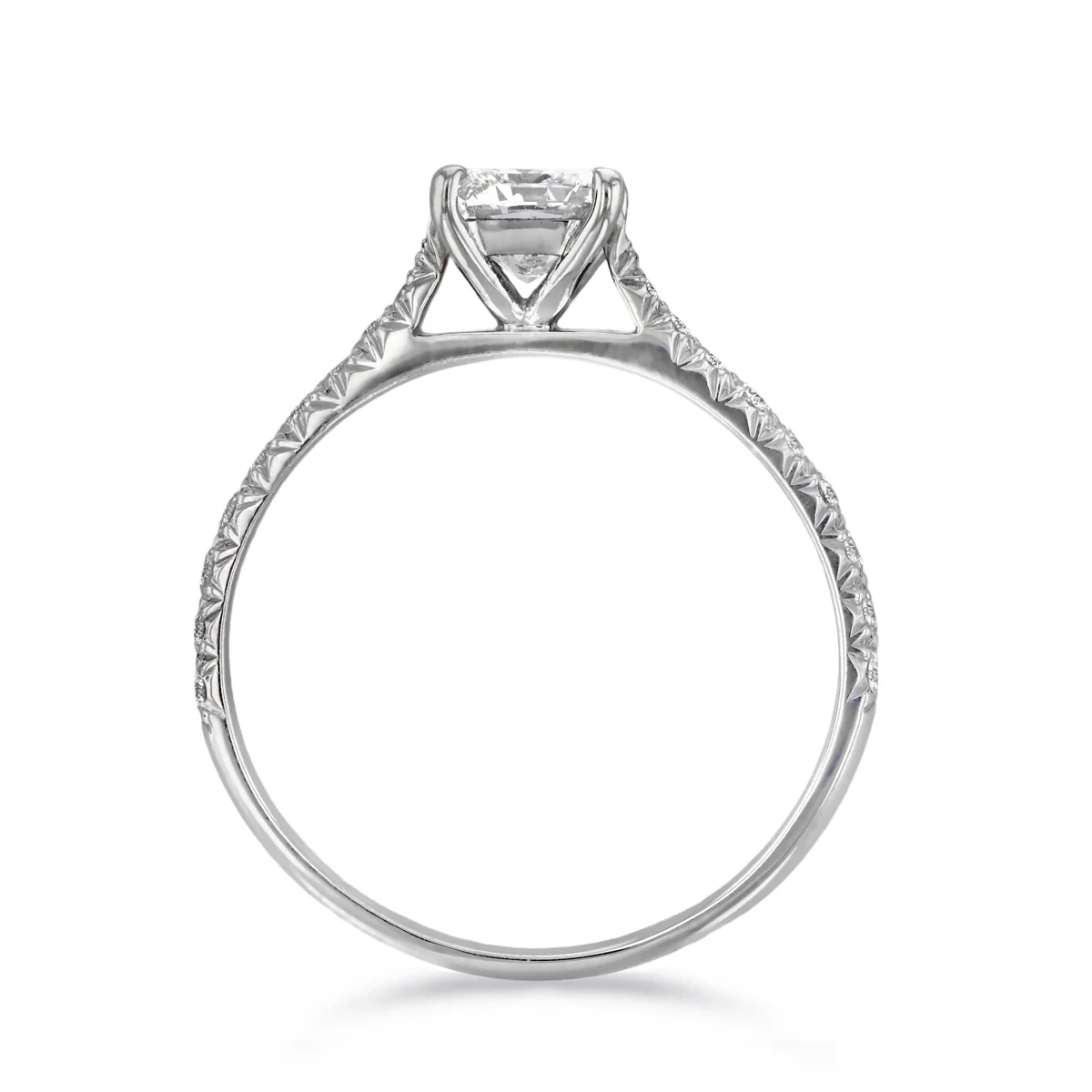0.96ct Flawless Princess Cut Diamond Shoulder Set Diamond Engagement Ring | Pre-Loved | Platinum - Image 3