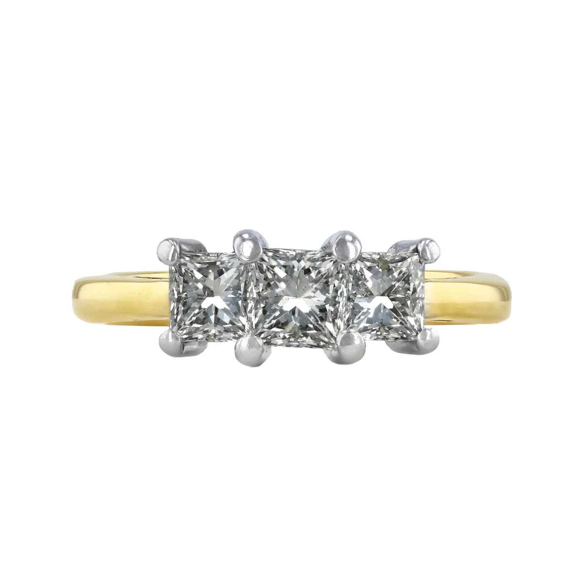 1.00ct Princess Cut Diamond Three Stone Ring | Pre-Loved | 18K Yellow Gold - Image 2