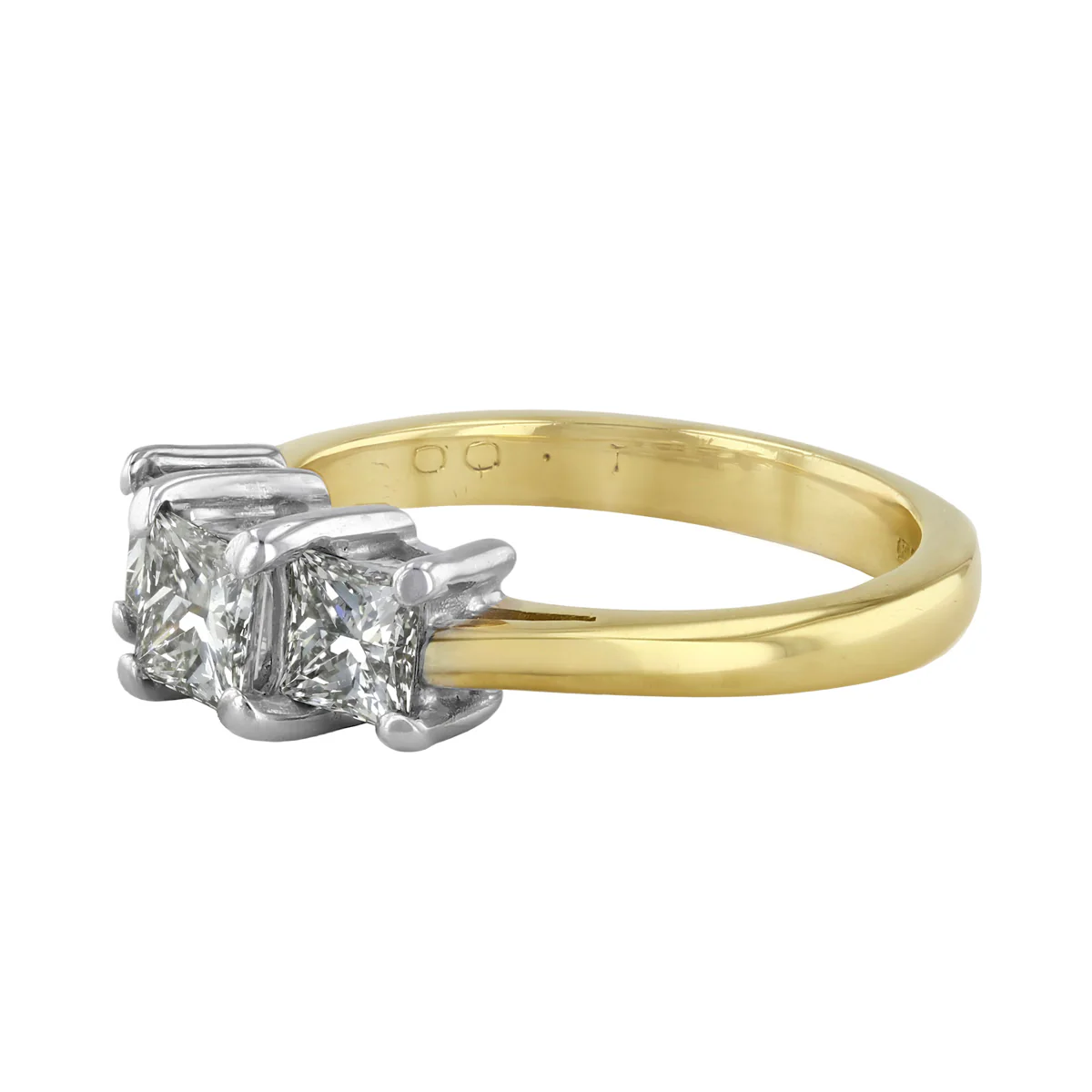 1.00ct Princess Cut Diamond Three Stone Ring | Pre-Loved | 18K Yellow Gold - Image 3