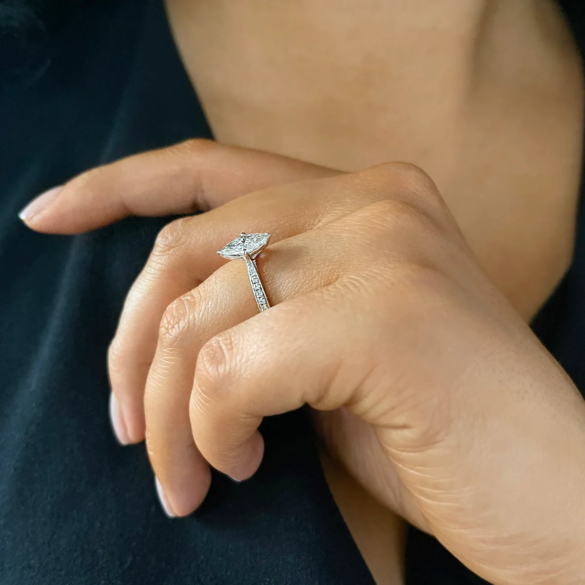 1.01ct  Celine Marquise Cut Diamond Shoulder Engagement Ring | F Colour | Platinum - Image 3