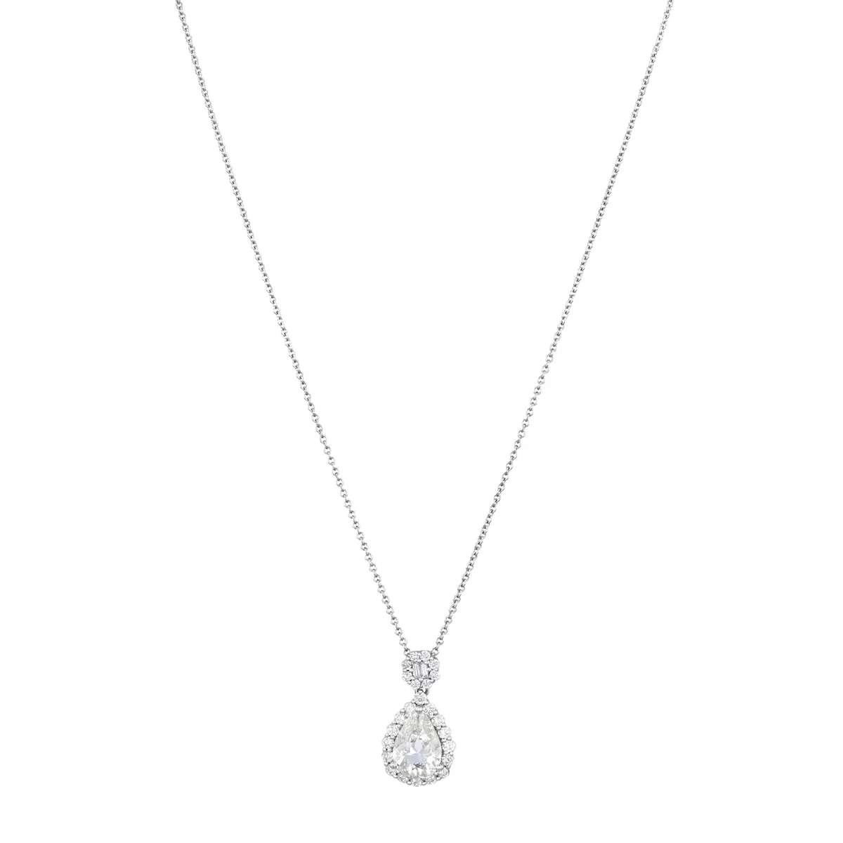 1.02ct Old Cut Pear Diamond and 0.32ct Mixed Cut Cluster Necklace (New Mount) | Pre-Loved | 18K White Gold - Image 2