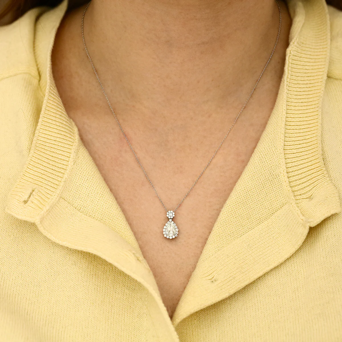 1.02ct Old Cut Pear Diamond and 0.32ct Mixed Cut Cluster Necklace (New Mount) | Pre-Loved | 18K White Gold - Image 4