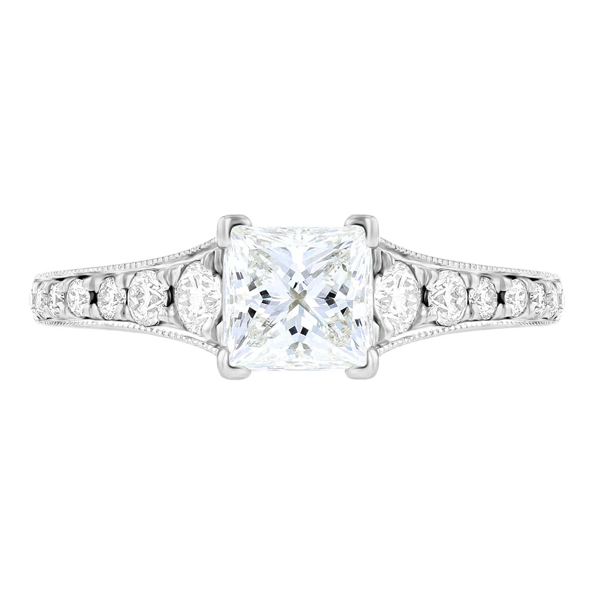 1.40ct Delphine Princess Cut Diamond Shoulder Set Engagement Ring | 18K White Gold - Image 6