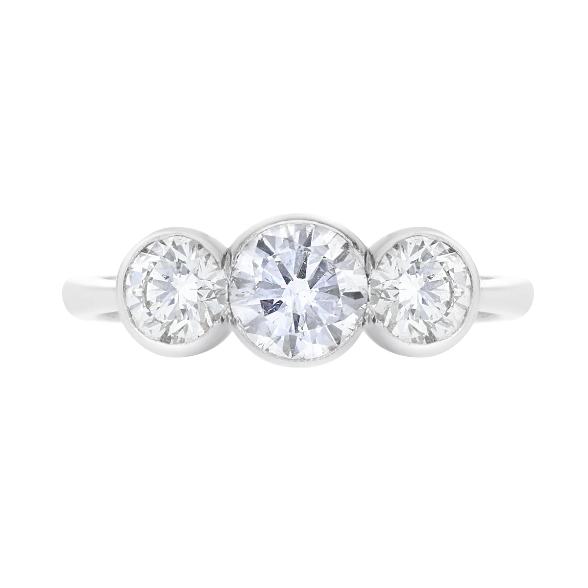 1.50ct Betty Round Cut Three Stone Rubover Engagement Ring | 18K White Gold - Image 2