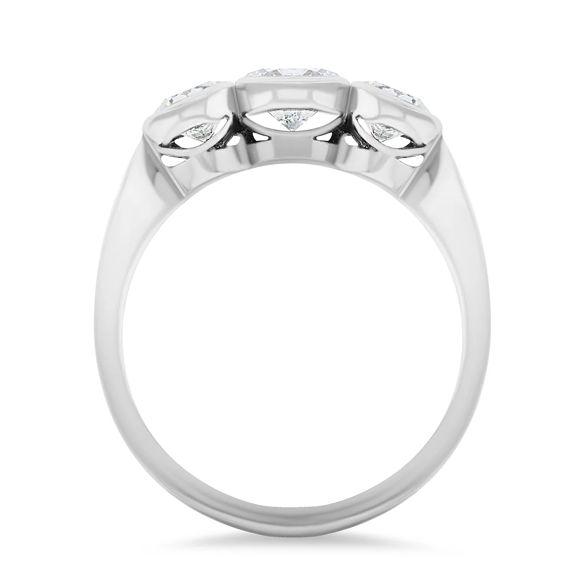 1.50ct Betty Round Cut Three Stone Rubover Engagement Ring | 18K White Gold - Image 3