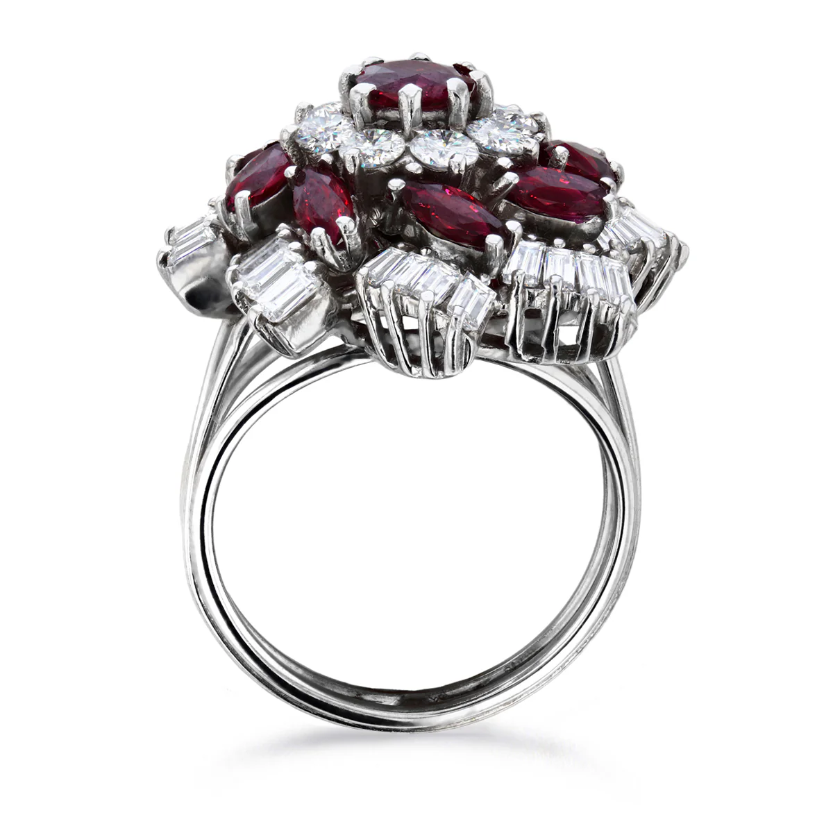 1.53ct Ruby and Mixed Cut Diamond Floral Cluster Ring | Pre-Loved | Platinum - Image 2