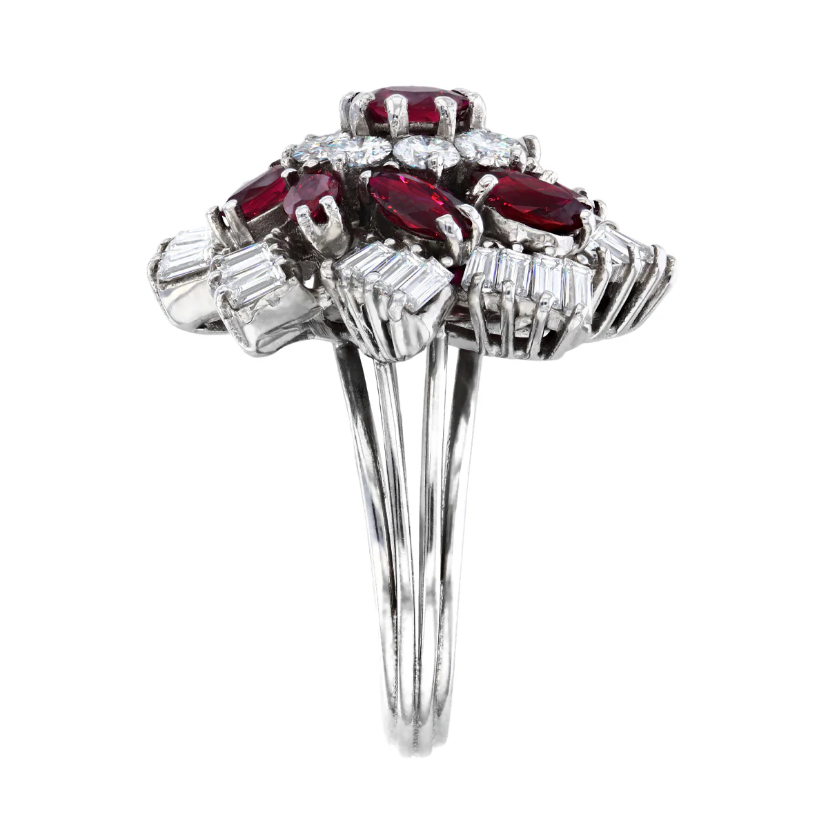1.53ct Ruby and Mixed Cut Diamond Floral Cluster Ring | Pre-Loved | Platinum - Image 3