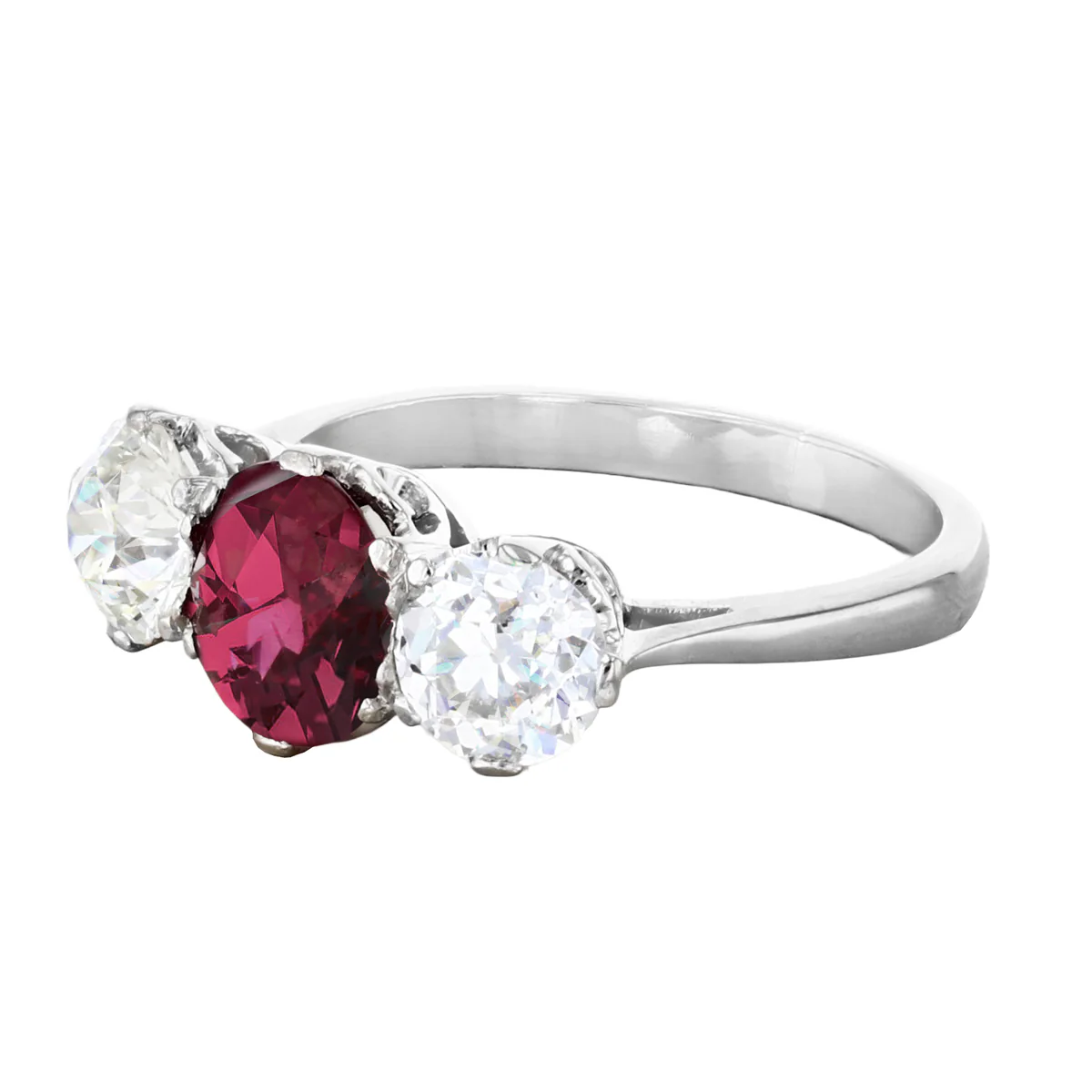 1.55ct Ruby and Diamond Three Stone Ring | Pre-Loved | 18K White Gold - Image 3
