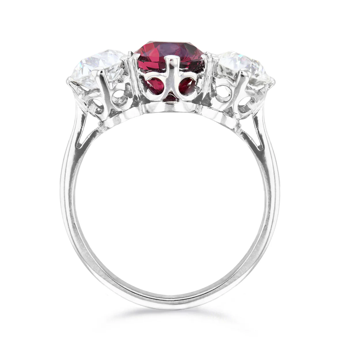 1.55ct Ruby and Diamond Three Stone Ring | Pre-Loved | 18K White Gold - Image 4